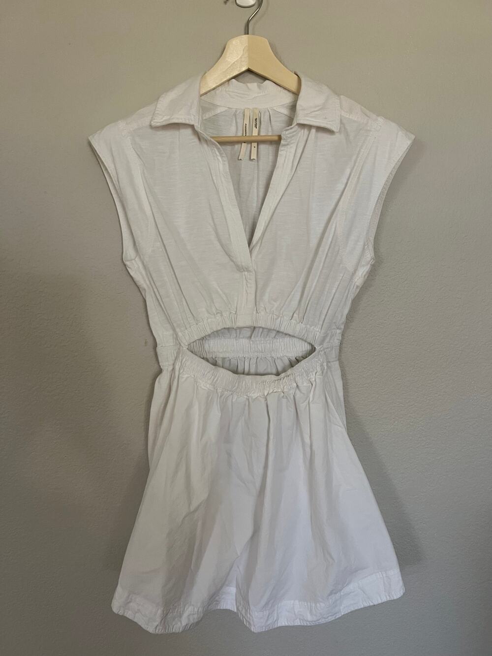 Anthropology Short Sleeve Cutout Mini Dress White Cotton Blend Sz S Pockets